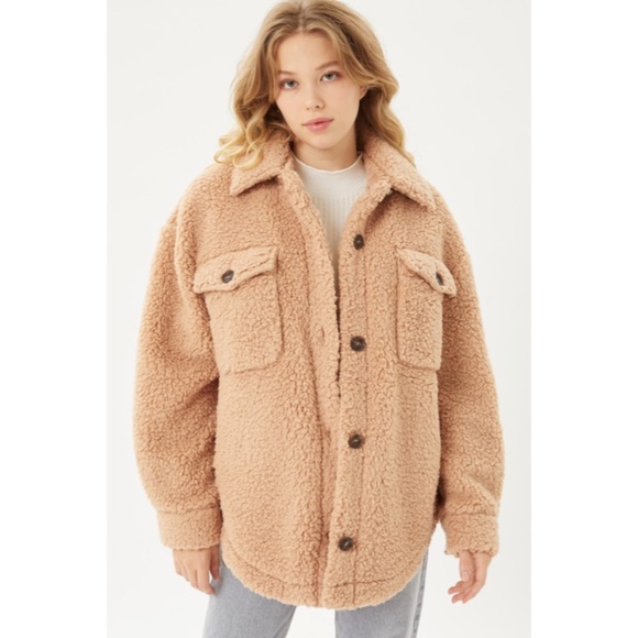 Jackets & Blazers - SOLD OUT Camel Oversized Teddy Button Up Jacket